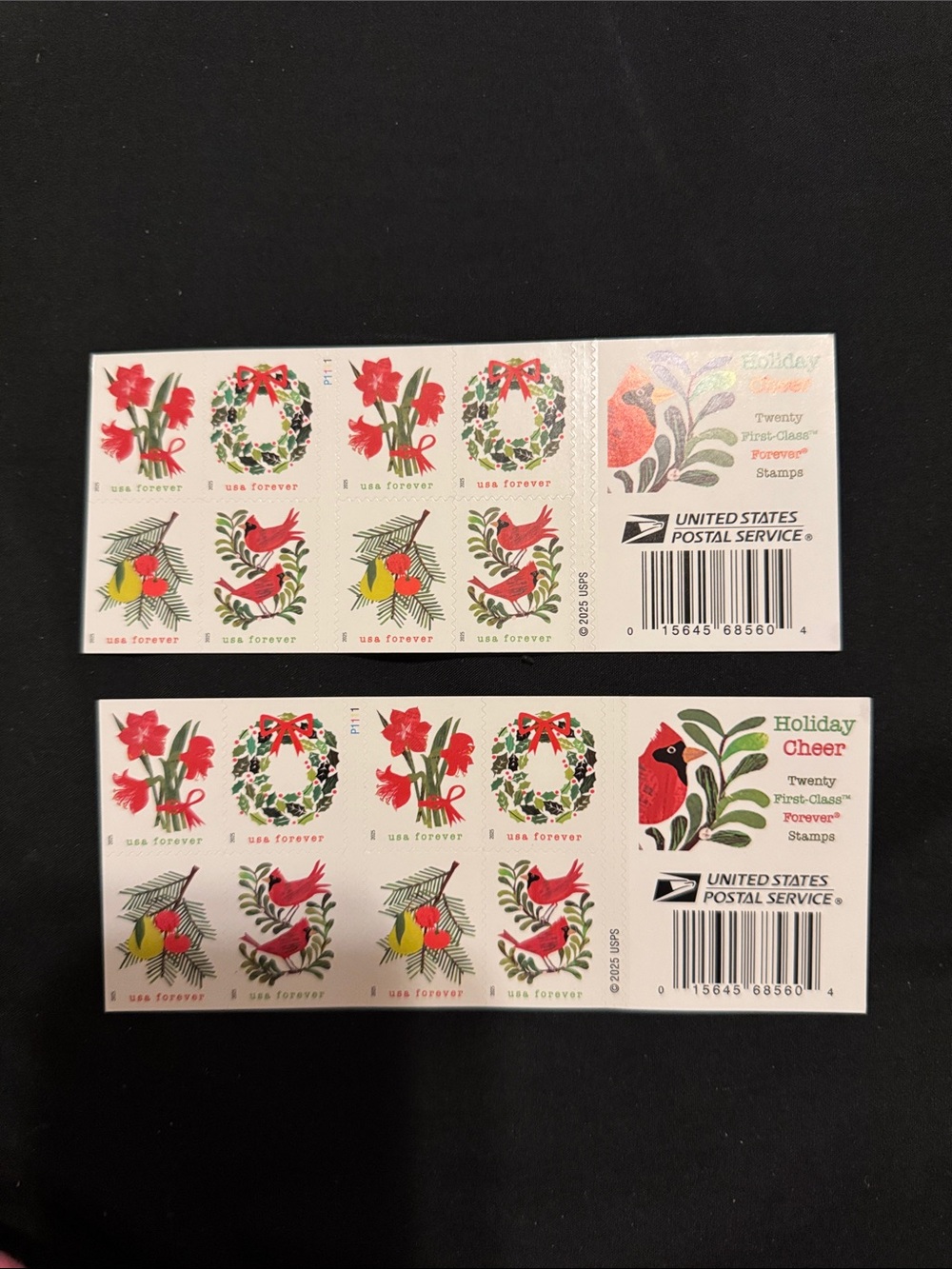 New!  USPS Forever Holiday Cheer Christmas Stamps 2 Books 40 Stamps
